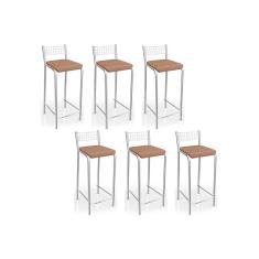 Imagem de Banqueta de Cozinha Gênova B705 Kit 6 Un Cromada/Capuccino - Kappesberg