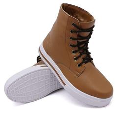 Imagem de Tenis Cano Alto Casual Feminino Liso com Sola Alta Reta e Cadarço