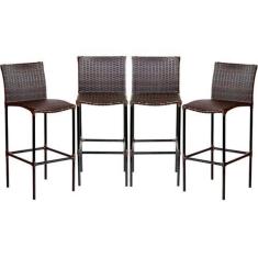 Imagem de Kit 4 Banquetas Havaí Em Fibra Sintética Trama Dupla Para Bar, Balcão,