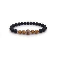 Imagem de Pulseira Masculina Pedra Ágata Matte e Beads Rose Zircônias