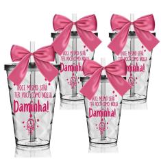 Imagem de Kit 4 Copos Convite com Laço Personalizados para Daminha