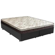 Imagem de Cama Box Queen Bipartido Sintético + Colchão Elegance Ortopédico Espuma D33 Extra Firme 158x198x63 Cinza