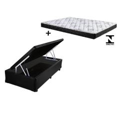 Imagem de Cama Box Baú Solteiro Resistence Suede Preto + Colchão Solteiro Resistence Espuma D23 Com eps 14x88x188