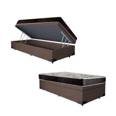 Imagem de Cama Box Baú Solteiro Colchão Aylla Espuma D33 Acolchões + Box Suede 59x88x188