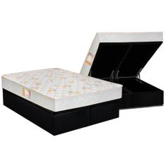Imagem de Cama Box Baú King: Colchão Espuma Castor D28 Sleep Max Duplo + Base CRC Suede Black(193x203)