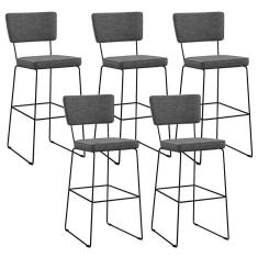 Imagem de Kit 05 Banquetas Alta Linho Cinza Escuro