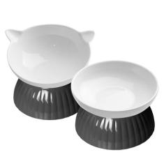 Imagem de 2 tigelas elevadas de cerâmica para comida de gato, conjunto de tigelas de água e ração para gatos elevados, tigela para animais de estimação para gatos internos e cães pequenos, alimentador de cães