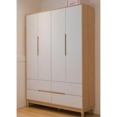 Imagem de Guarda Roupa Infantil 4 Portas 4 Gavetas Tomi Branco com Carvalho - Qu