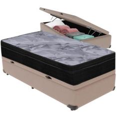 Imagem de Cama Box Baú Bege e Colchão Airtech Pampa Molas ensacadas Solteiro Ort