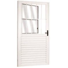 Imagem de Porta Social Palheta de Alumínio 210 X 90cm Linha 25 Lado Direito Esquadrias Bergame Branco