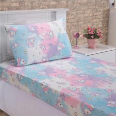 Imagem de Jogo De Lençol Capricórnio Solteiro Menina Malha 2 Péças Rosa