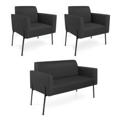 Imagem de Sofá Namoradeira E 2 Poltronas Pé De Ferro Preto Marisa Corino Preto D03 - D`rossi