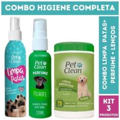 Imagem de Combo Limpa Patas + Perfume 120 Ml + Lenço Umedecidos Pet Clean Para C