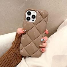 Imagem de Candy Color Soft Silicone Retro Big Rhombus 3D Case Para iPhone 11 12 13 14 Pro Max 14 Plus Luxury Diamond Lattice Phone Cover, brown, For iPhone 12 Pro