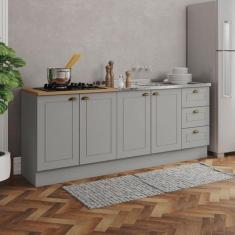 Imagem de Cozinha Compacta Americana 4 Portas 3 Gavetas 100% Mdf Cinza/Nature -