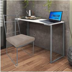 Imagem de Kit Escritório Stark Cadeira e Mesa Industrial Ferro Cinza Tampo MDF Branco Sintético Bege - Ahz Móveis
