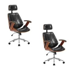 Imagem de Kit 2 Cadeiras Escritório Presidente Giratória Kopenhagen Apoio Cabeça Preto