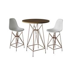 Imagem de Jogo Mesa Bistrô Eames Tampo Amêndoa 60Cm 2 Banquetas Branca Base Ferro Cobre - Cor: Amendoa
