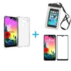 Imagem de Kit Capa a Prova D'água LG K50s + Capa + Pelicula De Vidro 3D