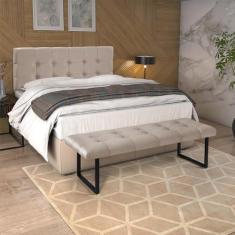 Imagem de Recamier Sapateira e Cabeceira Casal Estofada Dacar Linho Areia