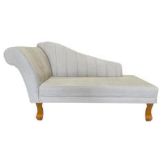 Imagem de Recamier Divã Para Sala Cecilia Pés Retro Castanho 1.60cm Suede Marfim