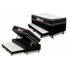 Imagem de Cama Box Baú C/Auxiliar Solteiro: Colchão Espuma Castor D33 Black E White Air + Base Black(88X188)