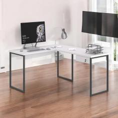 Imagem de Mesa Home Office Escrivaninha L Shine Branco Com Gaveteiro