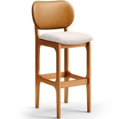 Imagem de Banqueta Alta Bar Cozinha Betta L02 Imbuia Whisky Linho Cru