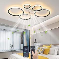 Imagem de Ventilador de teto com luzes e controle remoto, ventilador de teto com 6 velocidades de vento, lâmpada dimerizável, ventilador moderno para sala de estar, sala de jantar, quarto, escritório-