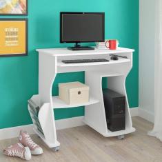 Imagem de Mesa Para Computador 160 Com 3 Nichos E Porta Revistas Branco