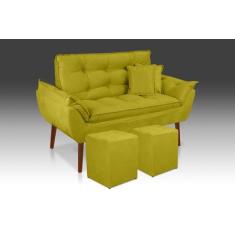 Imagem de Kit 01 Namoradeira Opala + 02 Puff Quadrado + 02 Almofadas Suede Amare