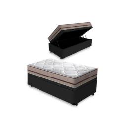 Imagem de Cama Box Com Baú Solteiro King Preta + Colchão De Molas Ensacadas - An