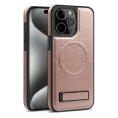 Imagem de Capa de telefone magnética com suporte invisível de couro para iPhone 11 12 13 14 15 Pro Max 14 15 Plus 15Pro Capa de telefone com suporte, ouro rosa, para iPhone 12 Pro
