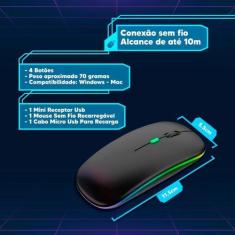 Imagem de Mouse Sem Fio Recarregável Wireless Led Rgb Colorido Ergonômico Usb 2.