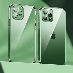 Imagem de Capa de telefone com revestimento de lente para iPhone 14 11 12 13 Pro Max Mini XS XR 7 8 14 Plus SE 2020 Capa de proteção de câmera de luxo, verde escuro, para iPhone 14 Pro