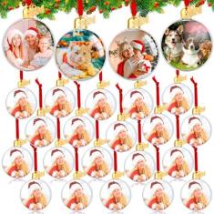 Imagem de Gushu 32 peças de enfeite de foto bola de enfeite de Natal, enfeites de plástico para pendurar de Natal DIY enfeites de foto personalizados para decoração de Natal, enfeites de árvore de Natal