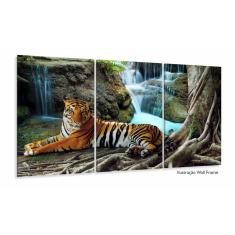 Imagem de Quadros Decorativos Tigre Cachoeira Hd Quarto Sala Kit 120x6