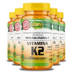Imagem de Kit 5 Vitamina K2 Menaquinona-7 Unilife 120 cápsulas