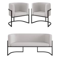 Imagem de Kit 2 Poltronas + Sofá 2 Lugares Base De Metal Black Veludo Bege