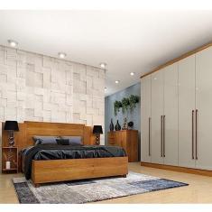 Imagem de Quarto Casal Completo Guarda Roupa 6 Portas com Cômoda Cama e Cabeceira Tcil Móveis Cinamomo/off White