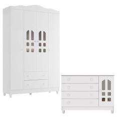 Imagem de Cômoda Gran Selena e Guarda Roupa Infantil New Selena 4 Portas Branco Brilho – Carolina Móveis