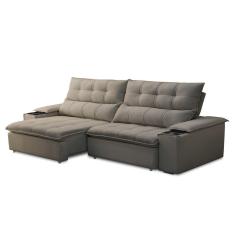 Imagem de Sofá Retrátil 3 Lugares Com Porta Copo 250cm Malta F05 Veludo Marrom