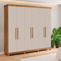 Imagem de Guarda-roupa Valencia 6 Portas 100% Mdf Freijó/Off White