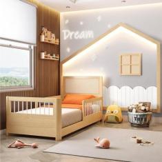 Imagem de Conjunto Cama Solteiro Wave Montessoriana Led, Grade de Proteção e Mol