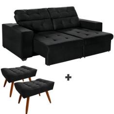 Imagem de Kit Sofá 4 Lugares New Itália 250cm Preto Retrátil Reclinável, Com 2 P