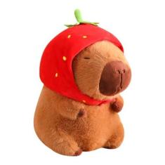 Imagem de Capivara brinquedo de pelúcia – Capivara macia usando chapéu de morango, almofada de pelúcia capivara super fofa exclusiva boneca de pelúcia de morango, capivara de morango de pelúcia, presentes para meninas, meninos e crianças