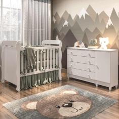 Imagem de Quarto de Bebê Taís Berço Mini Cama Mirelle Cômoda Infantil 4 Gavetas com Porta Branco Carolina Baby