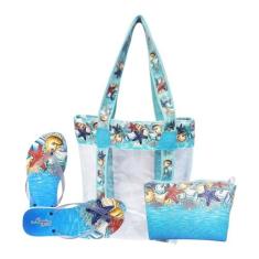 Imagem de Kit Feminino Praia Transparente Fundo Do Mar Bolsa Chinelo Necessaire Magicc Bolsas KIT-217