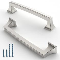 Imagem de KNOKLOCK Pacote com 10 puxadores de armário de cozinha de 5 polegadas (128 mm) puxadores de armário de níquel acetinado escovado, puxadores de gaveta de hardware de armário de cozinha para cômoda