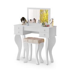 Imagem de Mini Penteadeirinha Infantil Branca em MDF com Banqueta